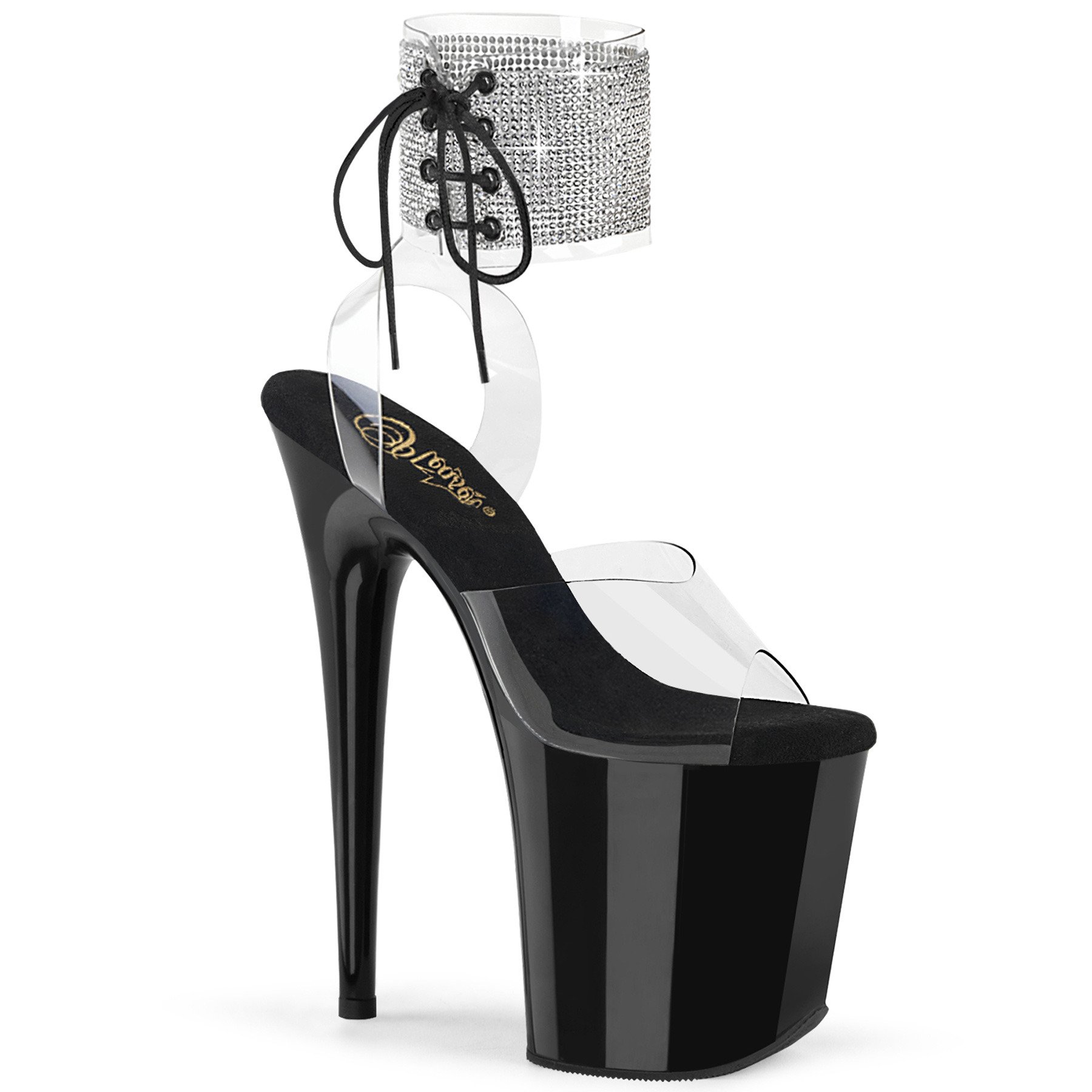 Pleaser Flamingo-891-2RS C/B - Clear High-Platform Ankle Strap Heels