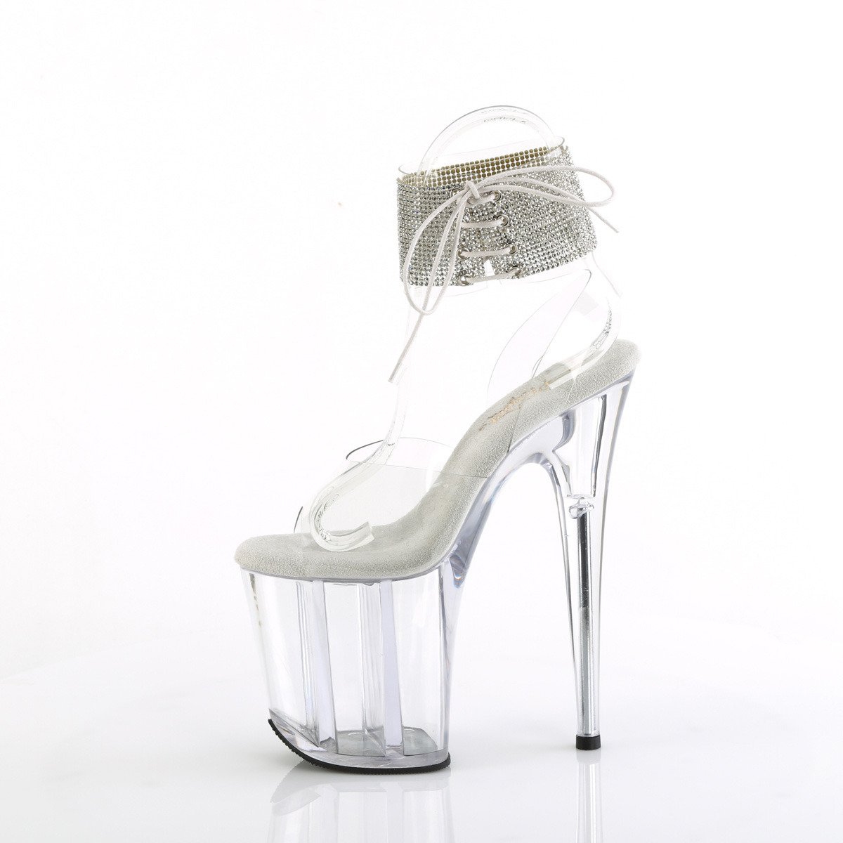 Pleaser Flamingo-891-2RS C/M - Clear High-Platform Ankle Strap Heels