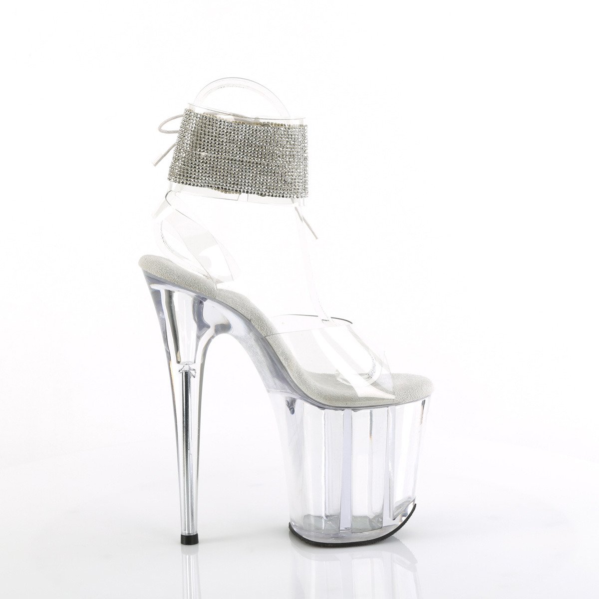 Pleaser Flamingo-891-2RS C/M - Clear High-Platform Ankle Strap Heels