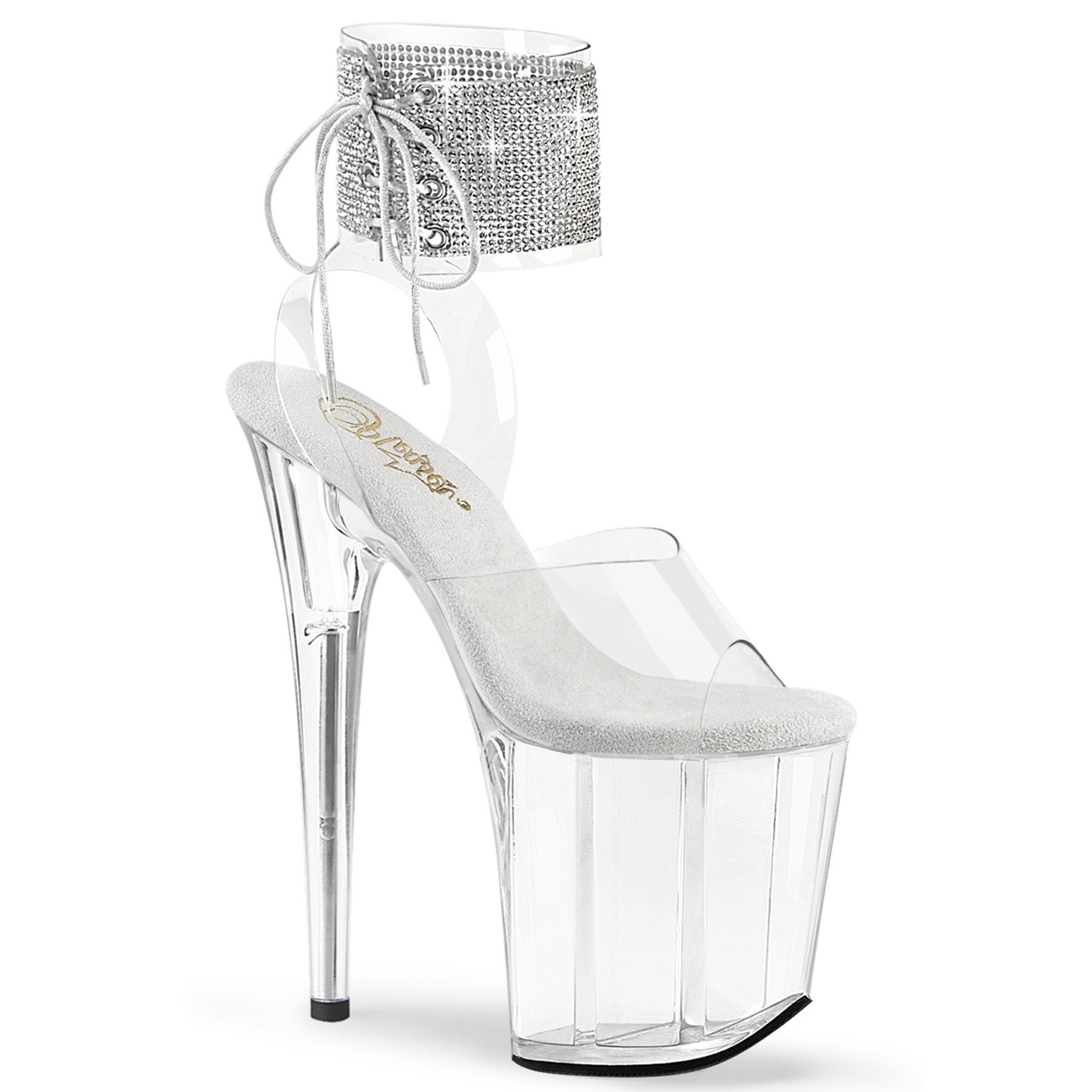 Pleaser Flamingo-891-2RS C/M - Clear High-Platform Ankle Strap Heels