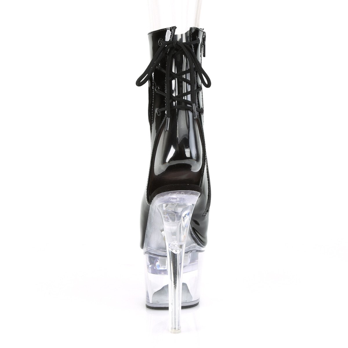 Pleaser Flashdance-1018-7 B/C - Shiny Black Illuminating High-Platform Peep Toe Boots