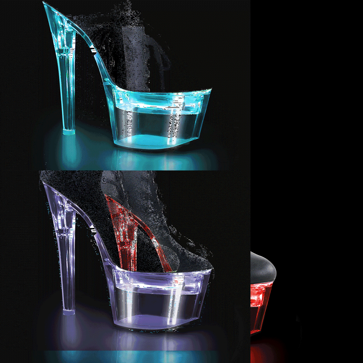 Pleaser Flashdance-1020-7 BPU/C - Black Illuminating High-Platform Ankle Boots