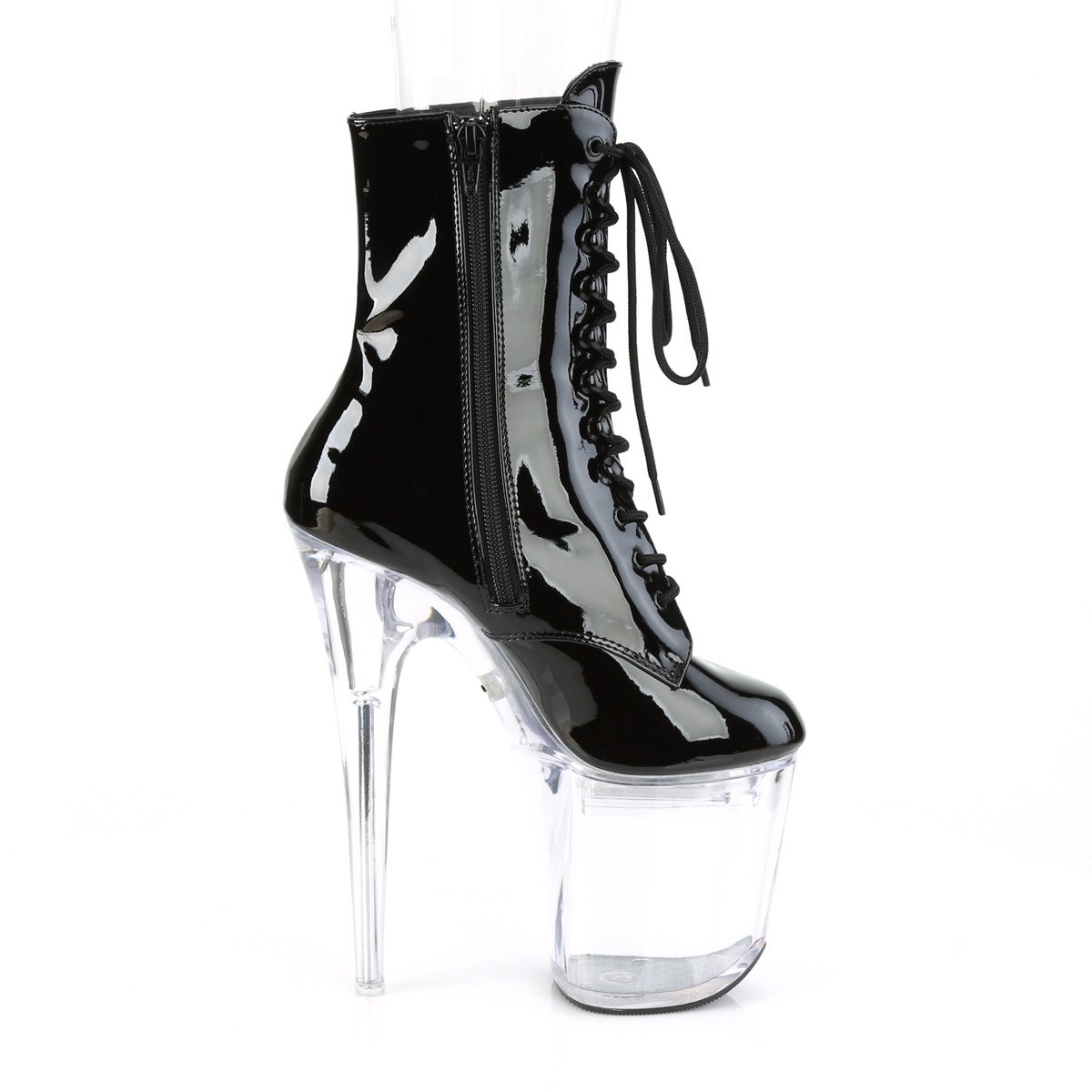 Pleaser Flashdance-1020-8 B/C - Shiny Black Illuminating High-Platform Ankle Boots