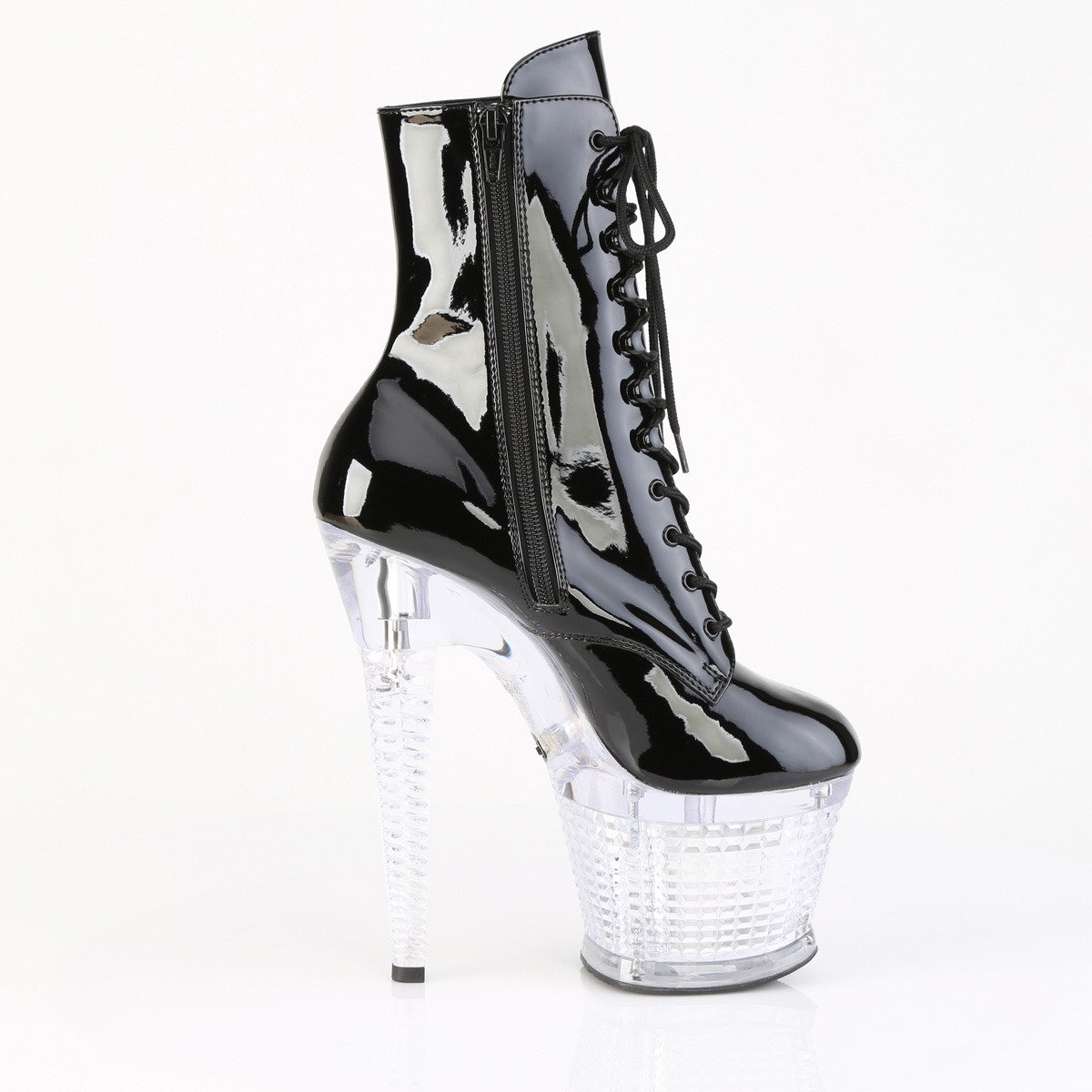 Pleaser Flashdance-1020SPEC B/C - Shiny Black Illuminating High-Platform Ankle Boots