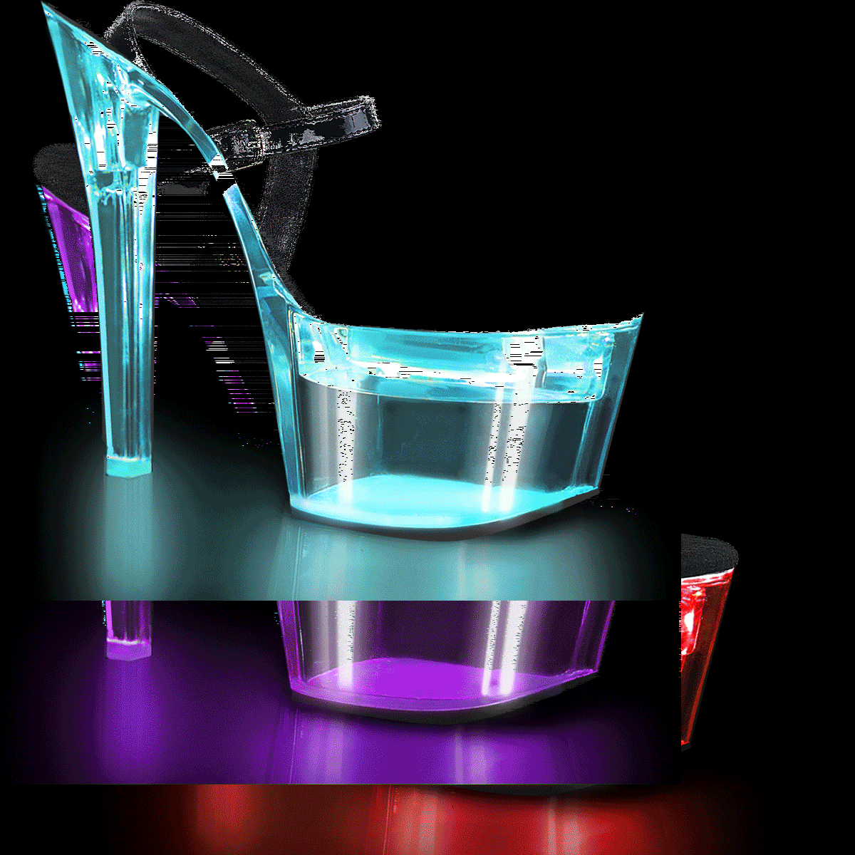 Pleaser Flashdance-709 B/C - Shiny Black Illuminating High-Platform Sandals