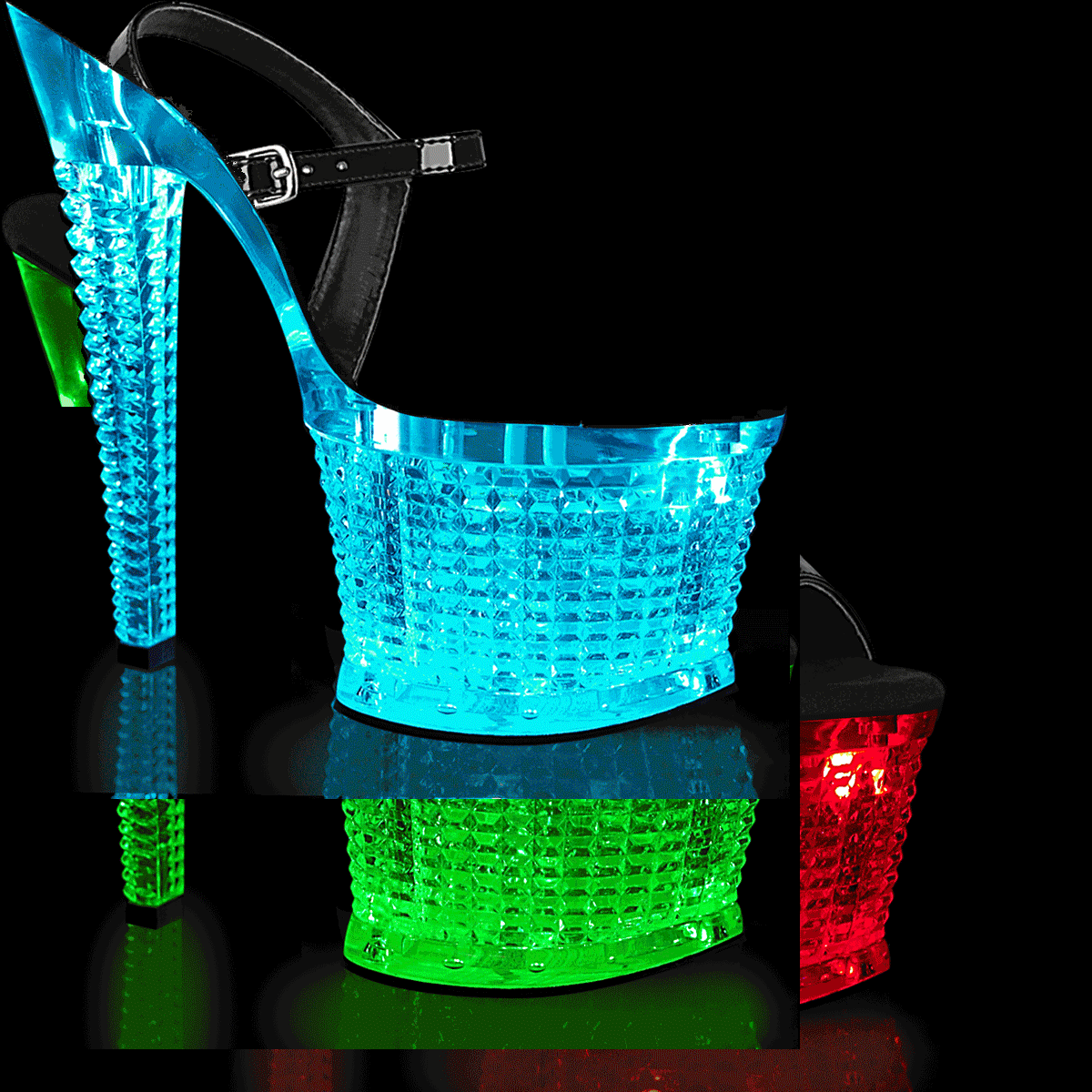 Pleaser Flashdance-709SPEC B/C - Shiny Black Illuminating High-Platform Sandals