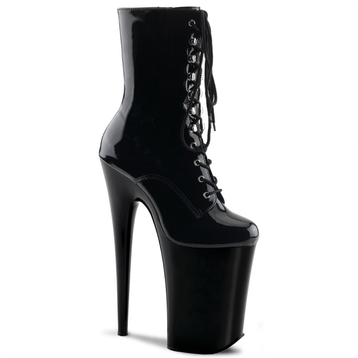 Pleaser Infinity-1020 B/M - Shiny Black High-Platform Ankle Boots