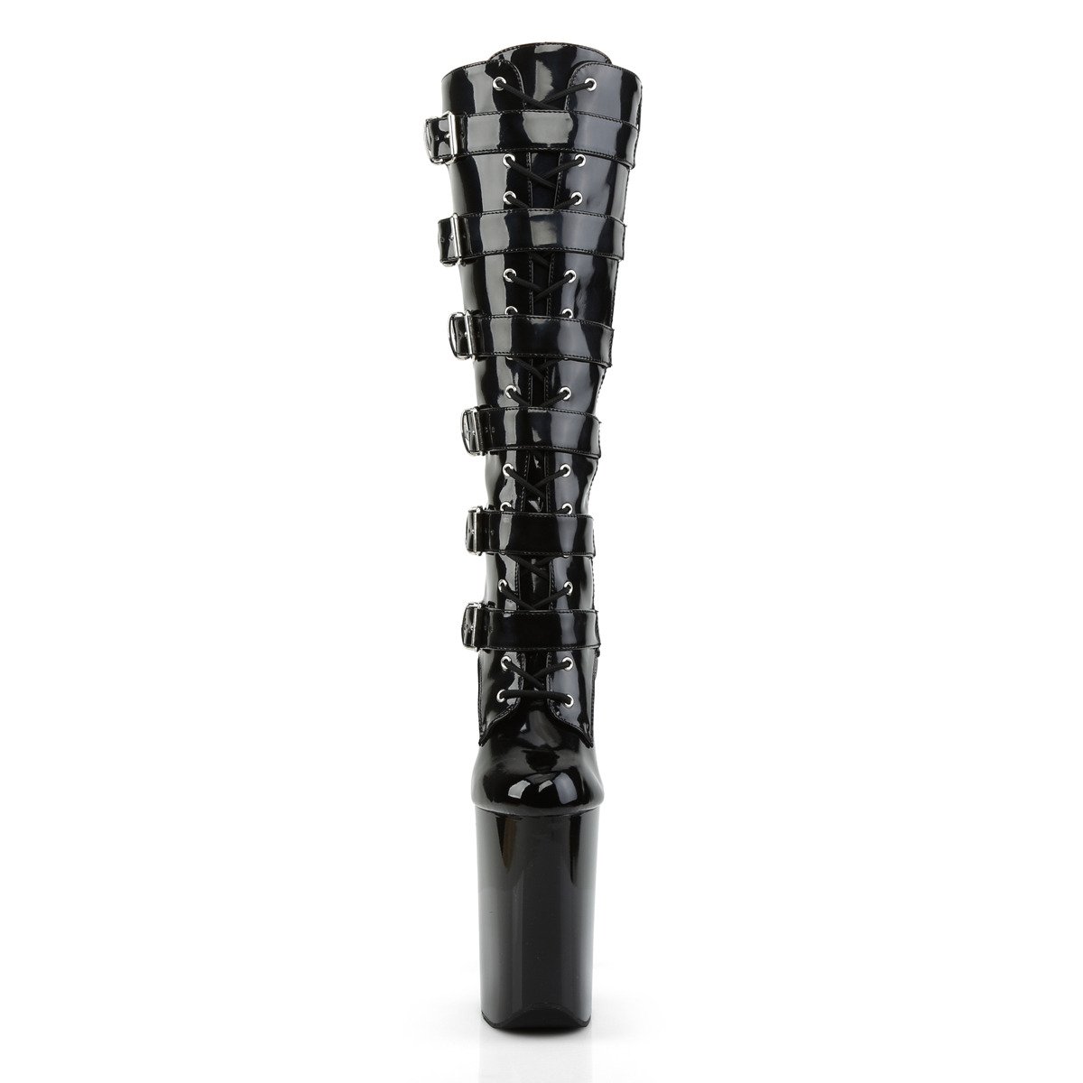 Pleaser Infinity-2049 B/M - Shiny Black High-Platform Knee High Boots