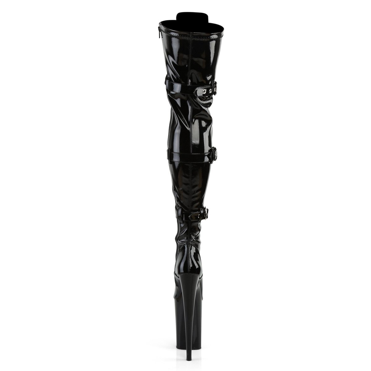 Pleaser Infinity-3028 B/M - Shiny Black High-Platform Thigh High Boots