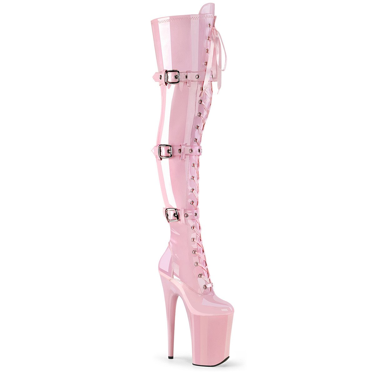 Pleaser Infinity-3028 BP/M - Shiny Pink High-Platform Thigh High Boots