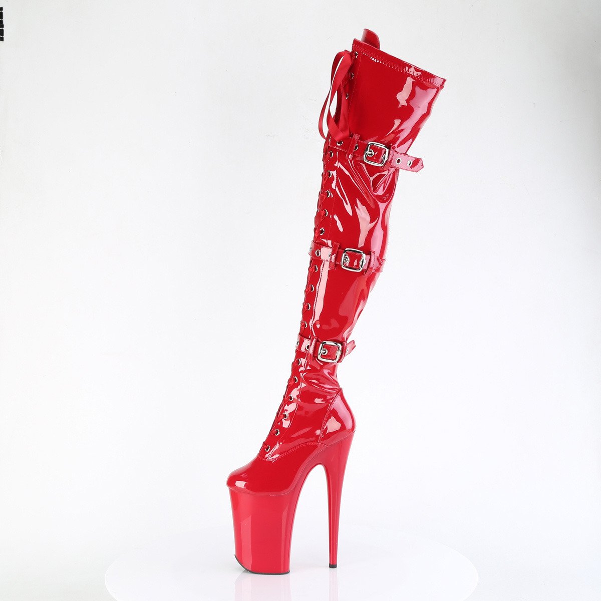 Pleaser Infinity-3028 R/M - Shiny Red High-Platform Thigh High Boots
