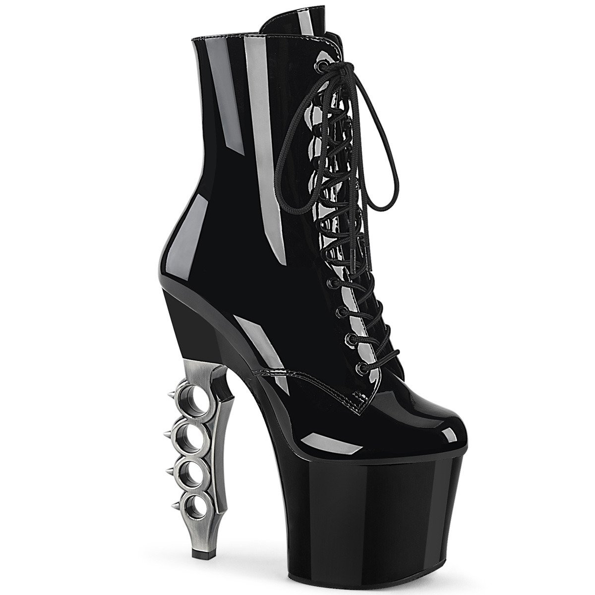 Pleaser Irongrip-1020 B/B-SCH - Shiny Black High-Platform Ankle Boots