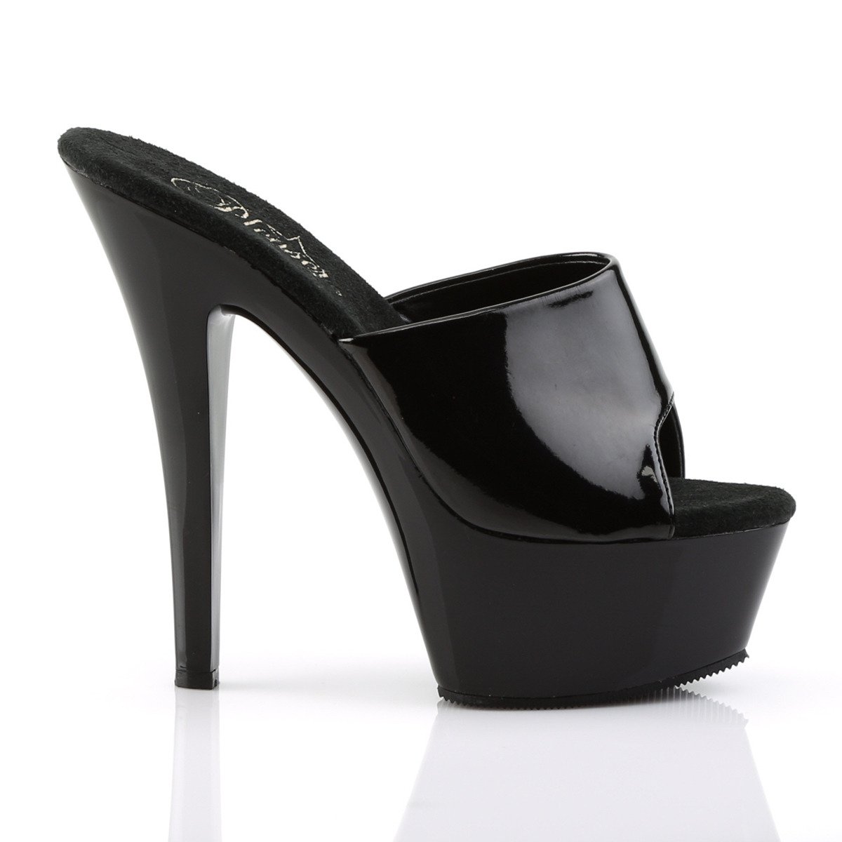 Pleaser Kiss-201 B/M - Shiny Black Platform High-Heel Slides