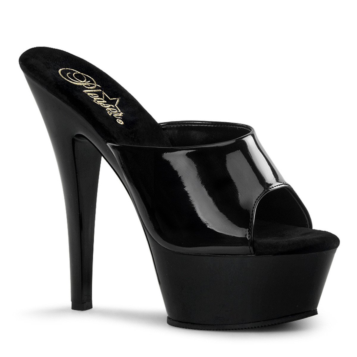 Pleaser Kiss-201 B/M - Shiny Black Platform High-Heel Slides