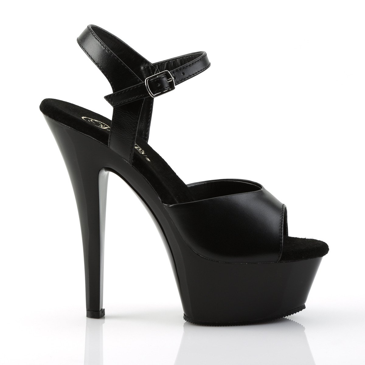 Pleaser Kiss-209 B/LE - Black Leather Platform High-Heel Sandals