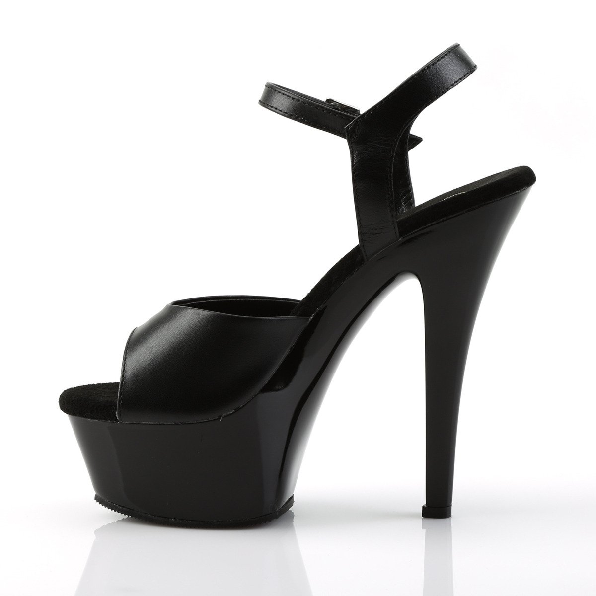 Pleaser Kiss-209 B/LE - Black Leather Platform High-Heel Sandals