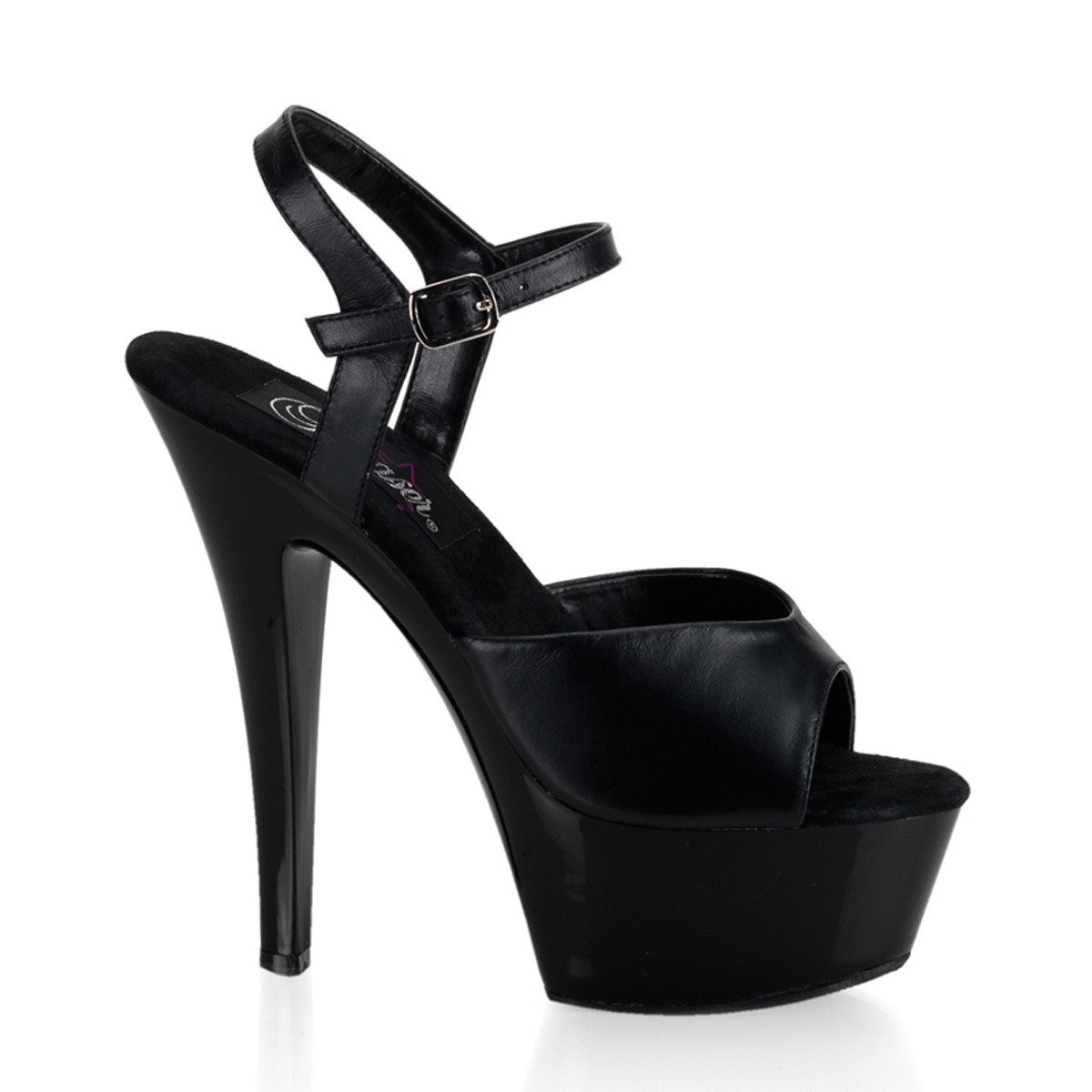 Pleaser Kiss-209 B/LE - Black Leather Platform High-Heel Sandals