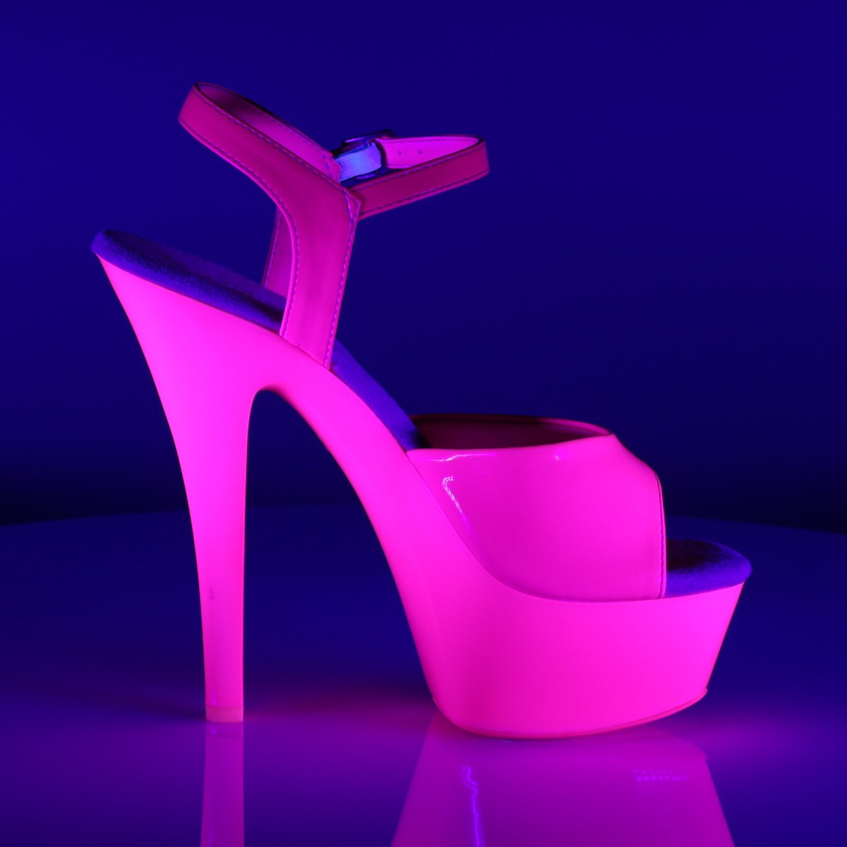 Pleaser Kiss-209UV NHPNK/M - Shiny Pink Uv Reactive Platform High-Heel Sandals
