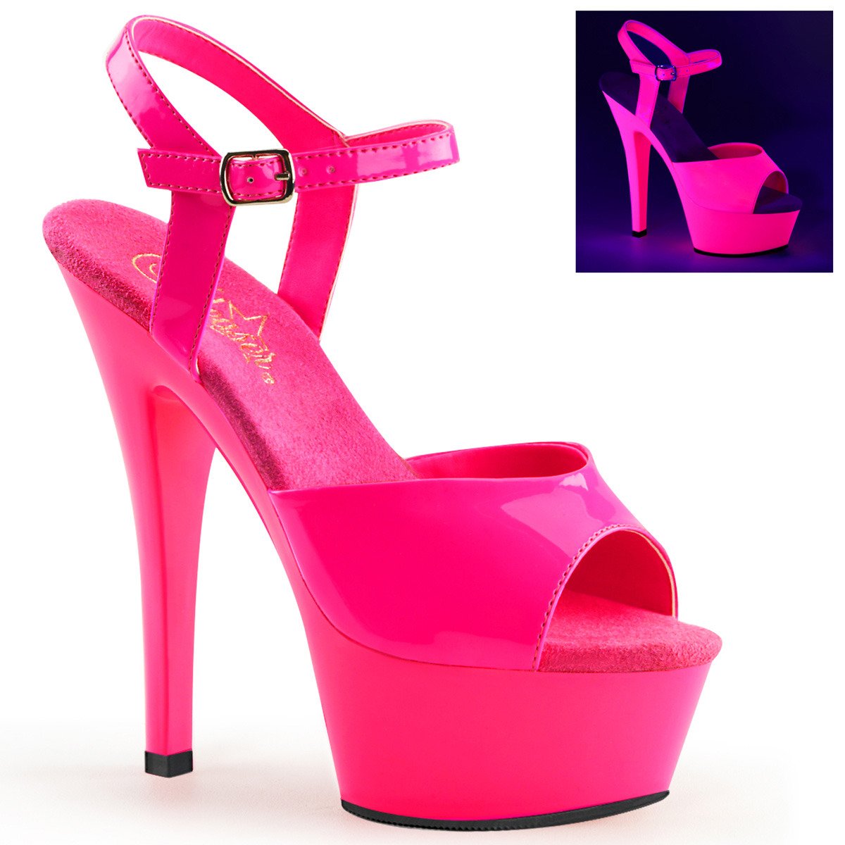Pleaser Kiss-209UV NHPNK/M - Shiny Pink Uv Reactive Platform High-Heel Sandals