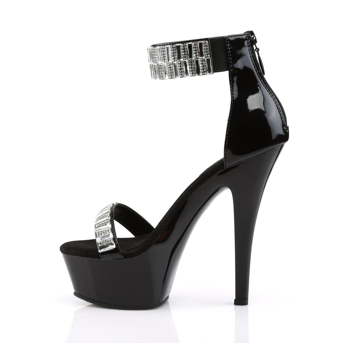 Pleaser Kiss-269RS B/M - Shiny Black Platform High-Heel Ankle Strap Heels