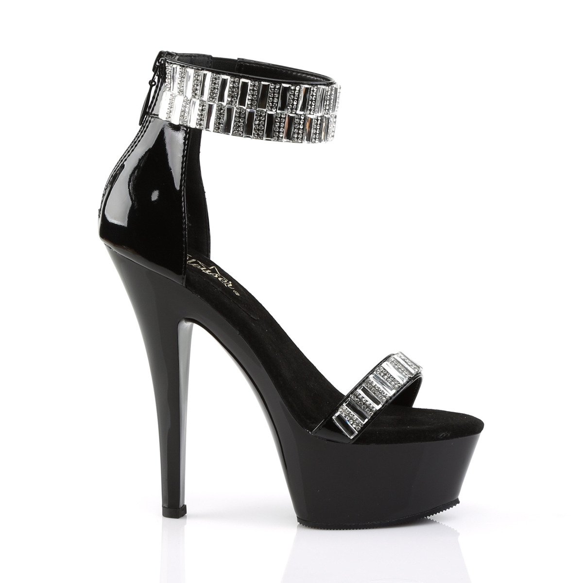 Pleaser Kiss-269RS B/M - Shiny Black Platform High-Heel Ankle Strap Heels