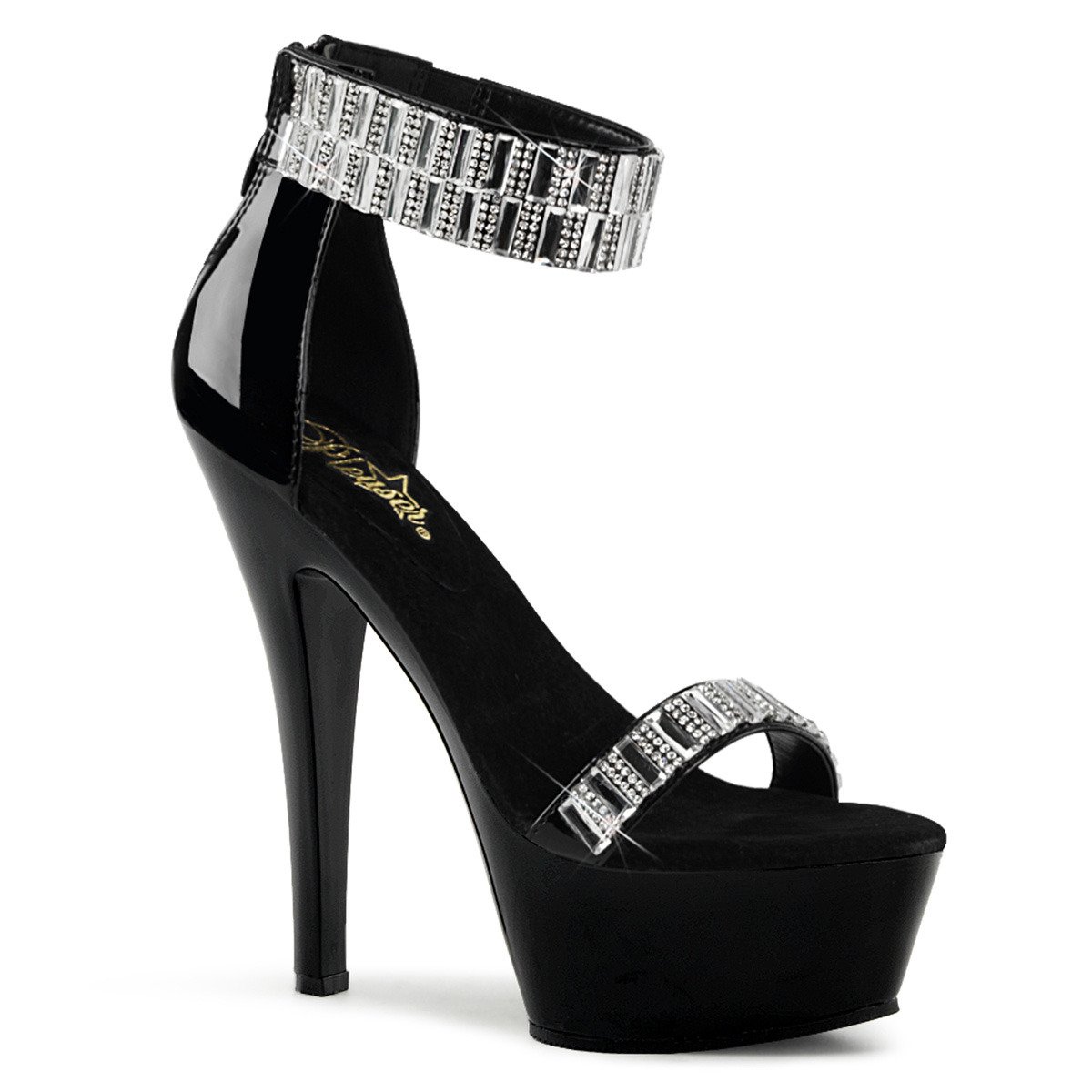 Pleaser Kiss-269RS B/M - Shiny Black Platform High-Heel Ankle Strap Heels
