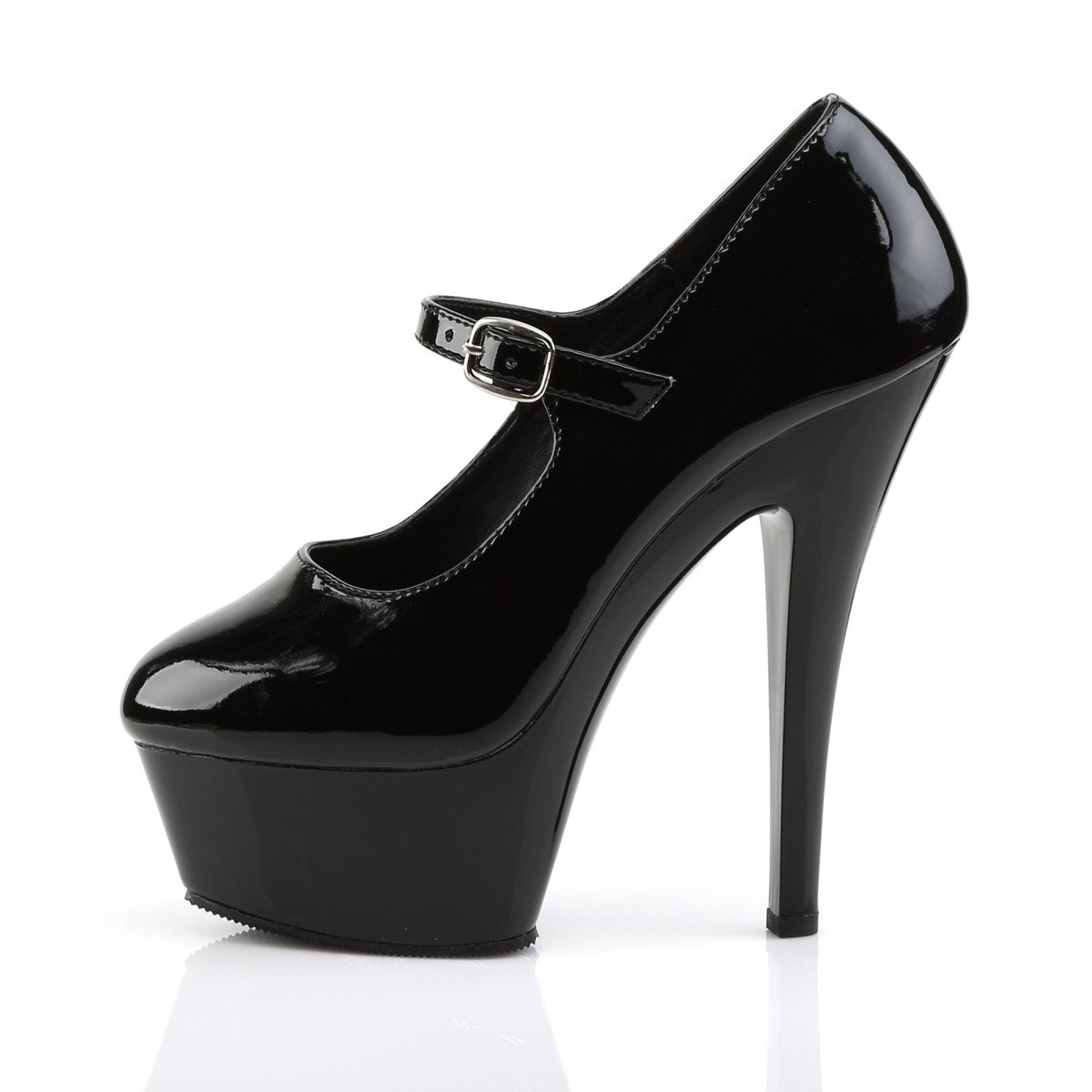Pleaser Kiss-280 B/M - Shiny Black Platform High-Heel Pumps With Straps