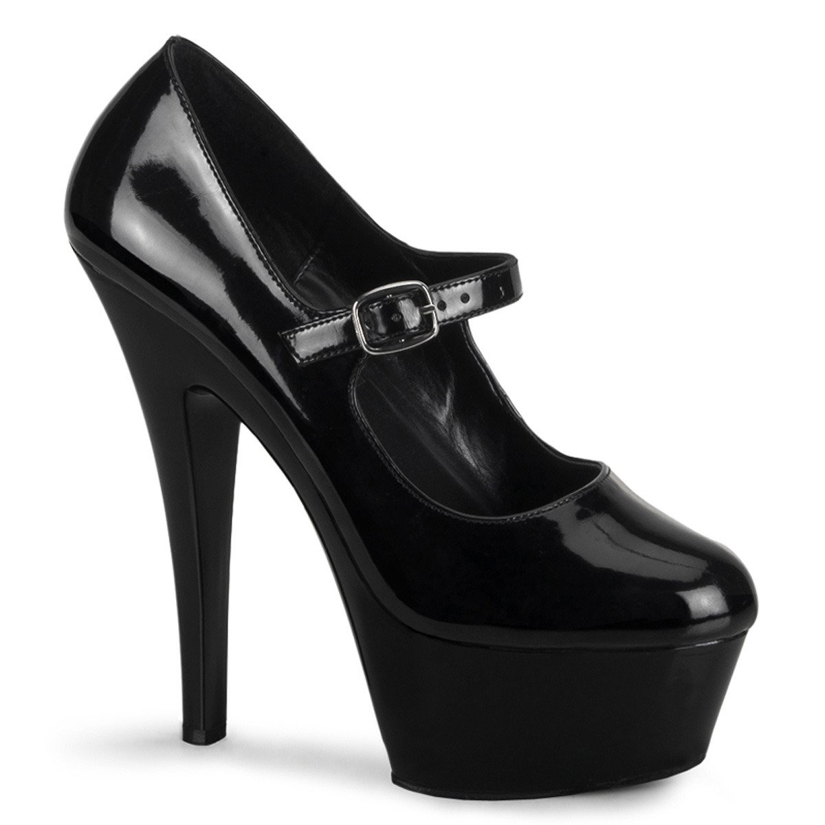 Pleaser Kiss-280 B/M - Shiny Black Platform High-Heel Pumps With Straps