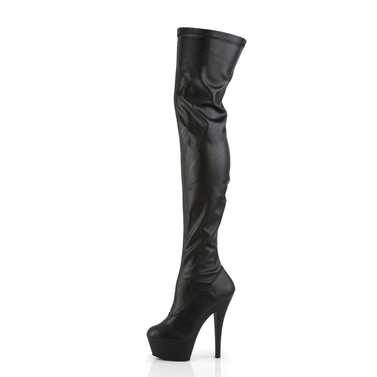 Pleaser Kiss-3000 BPU/M - Black Platform High-Heel Thigh High Boots