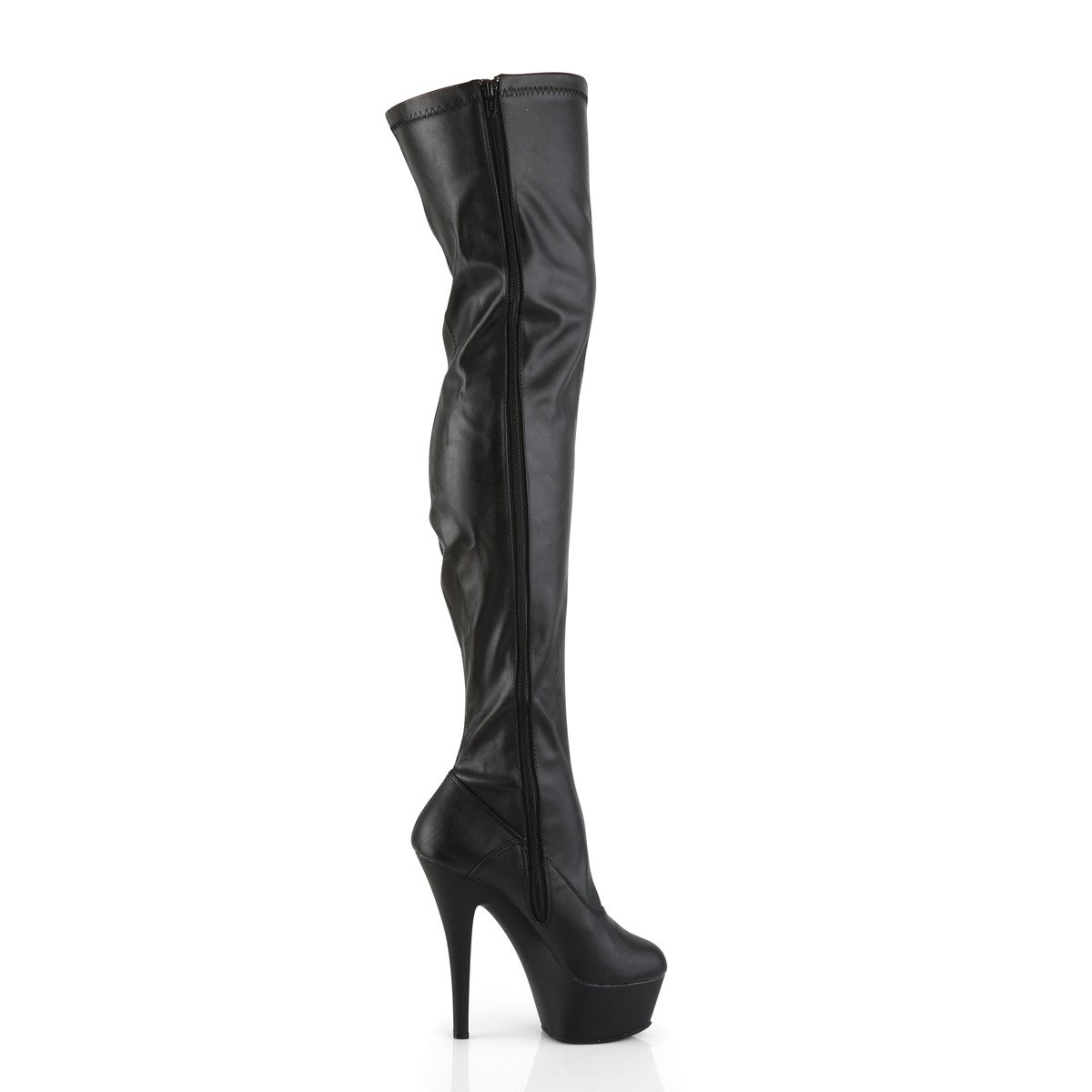 Pleaser Kiss-3000 BPU/M - Black Platform High-Heel Thigh High Boots