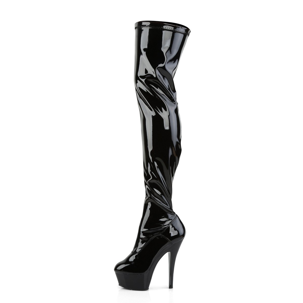 Pleaser Kiss-3000 B/M - Shiny Black Platform High-Heel Thigh High Boots