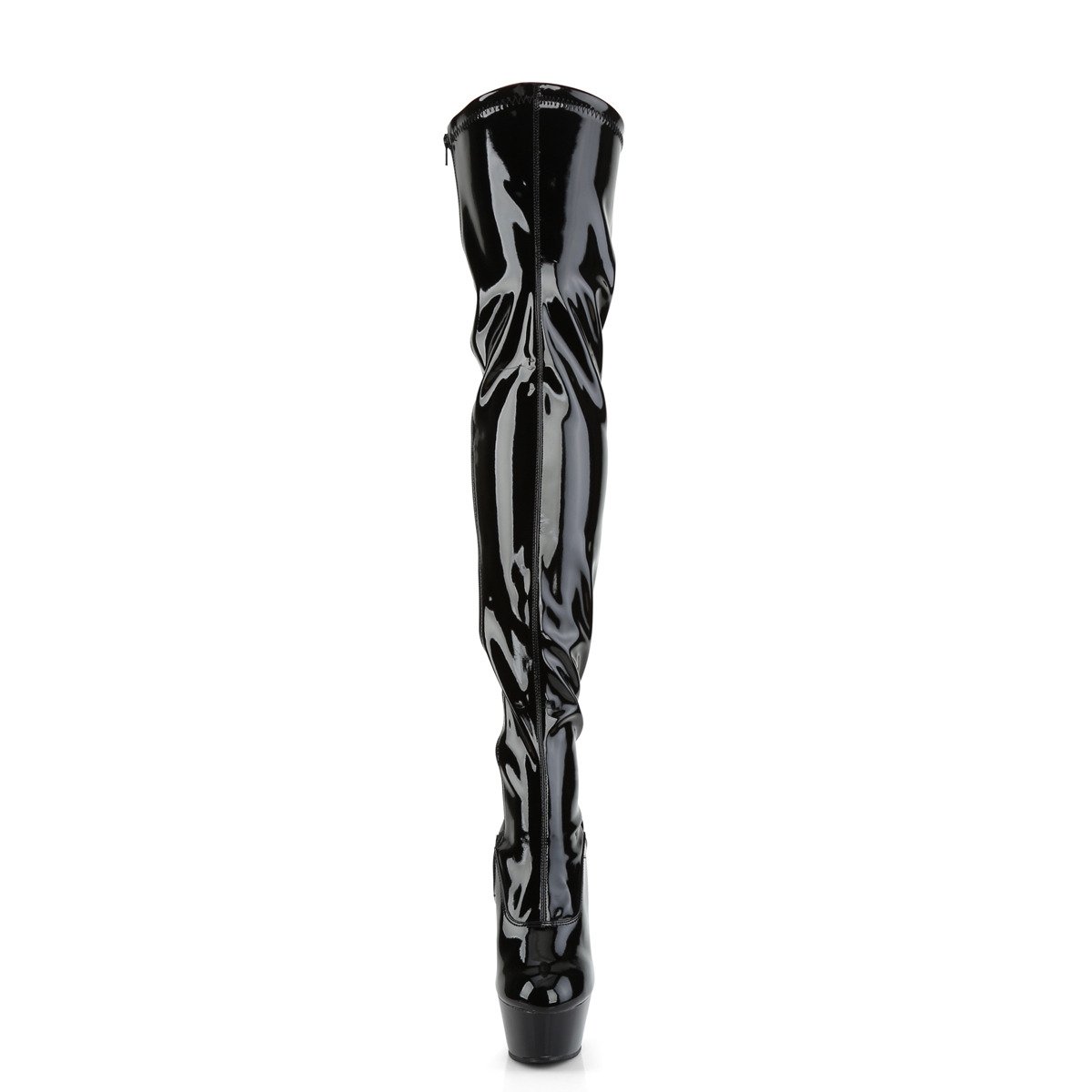 Pleaser Kiss-3000 B/M - Shiny Black Platform High-Heel Thigh High Boots