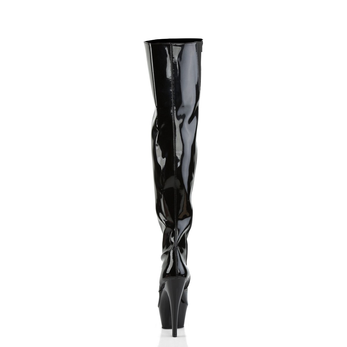 Pleaser Kiss-3010 B/M - Shiny Black Platform High-Heel Thigh High Boots