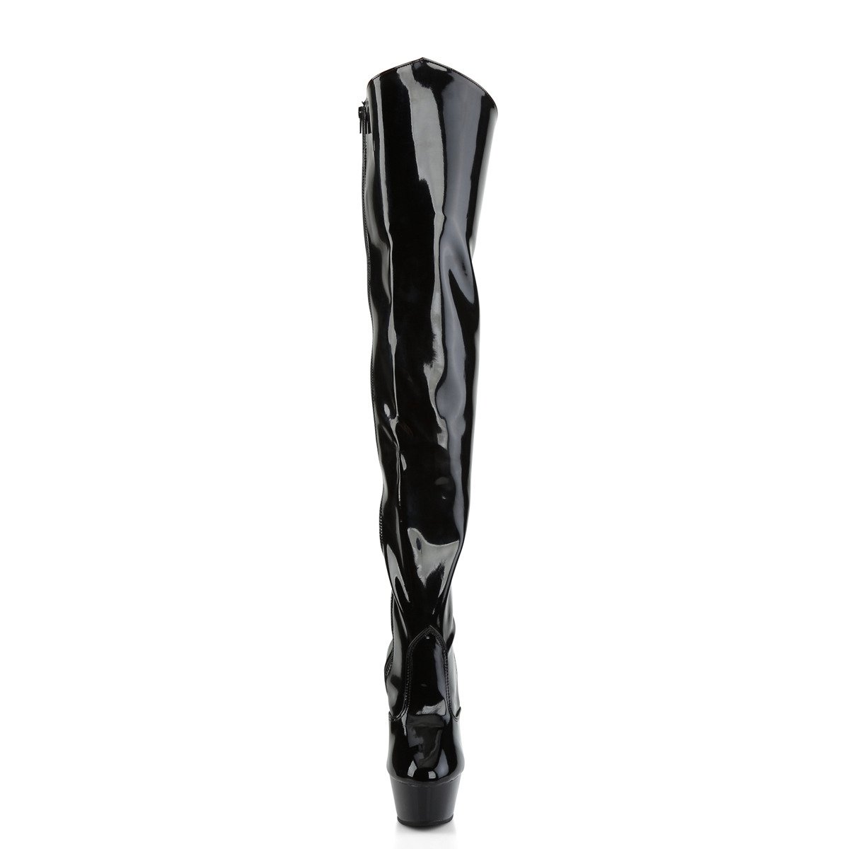 Pleaser Kiss-3010 B/M - Shiny Black Platform High-Heel Thigh High Boots