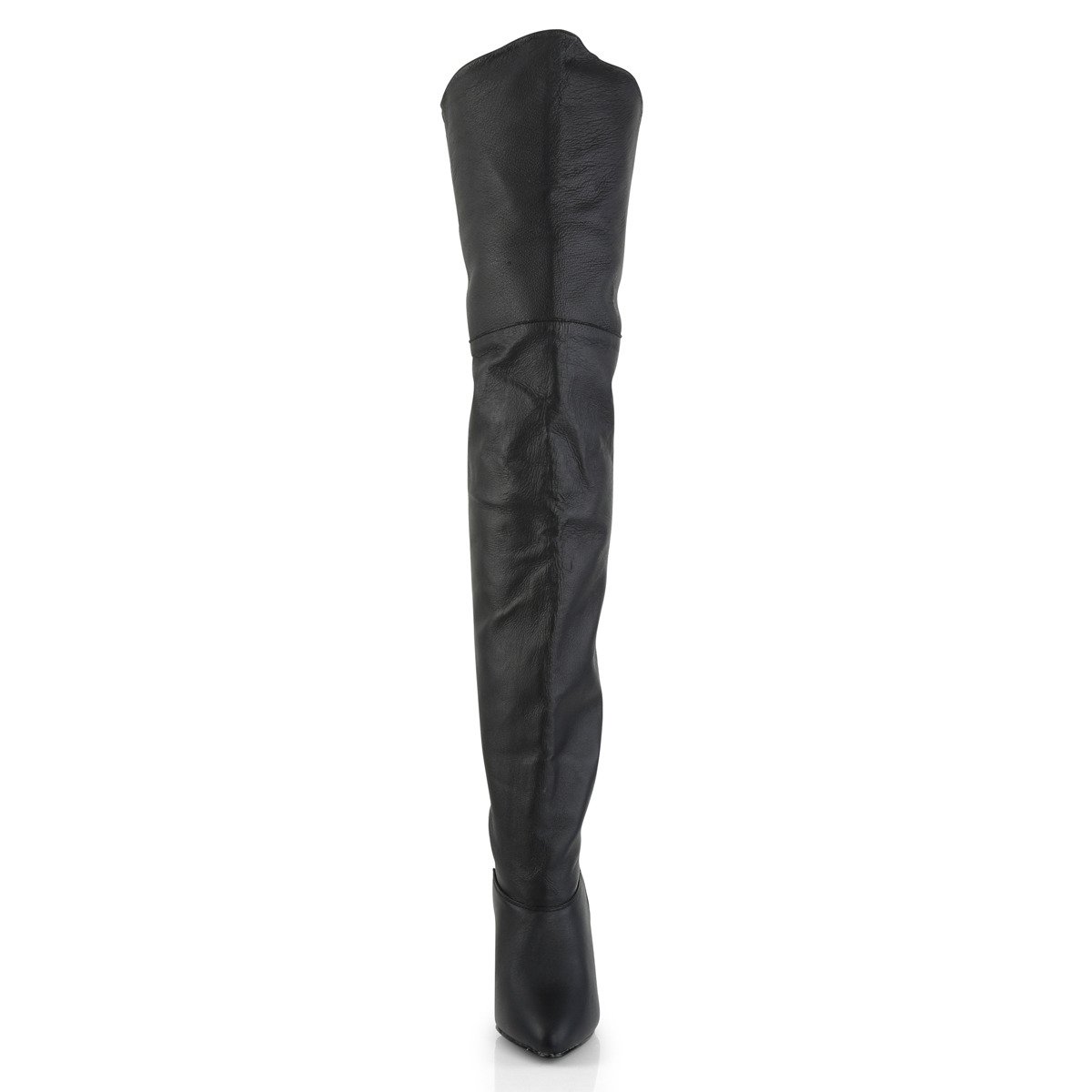 Pleaser Legend-8868 B/LE - Black Leather Heeled Single Sole Thigh High Boots
