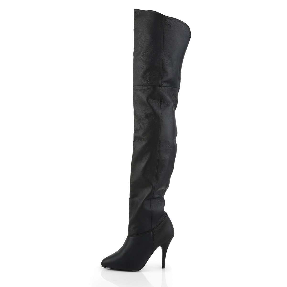 Pleaser Legend-8868 B/LE - Black Leather Heeled Single Sole Thigh High Boots