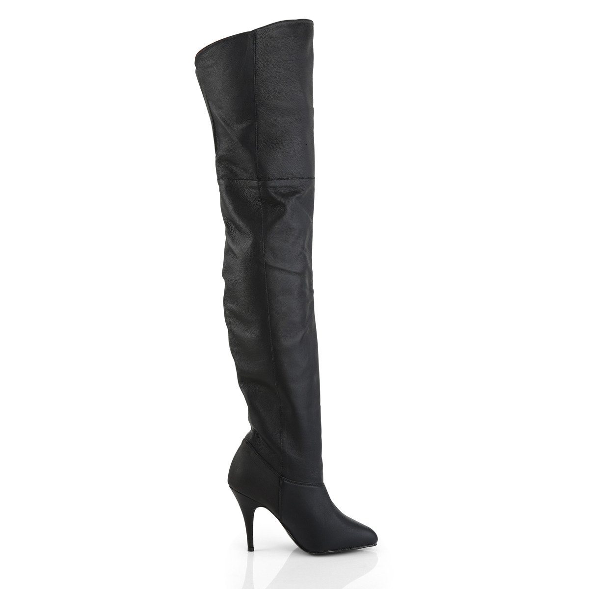 Pleaser Legend-8868 B/LE - Black Leather Heeled Single Sole Thigh High Boots