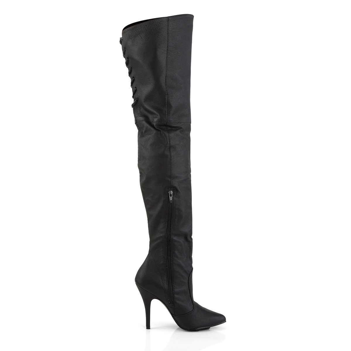 Pleaser Legend-8899 B/LE - Black Leather High-Heel Single Sole Thigh High Boots