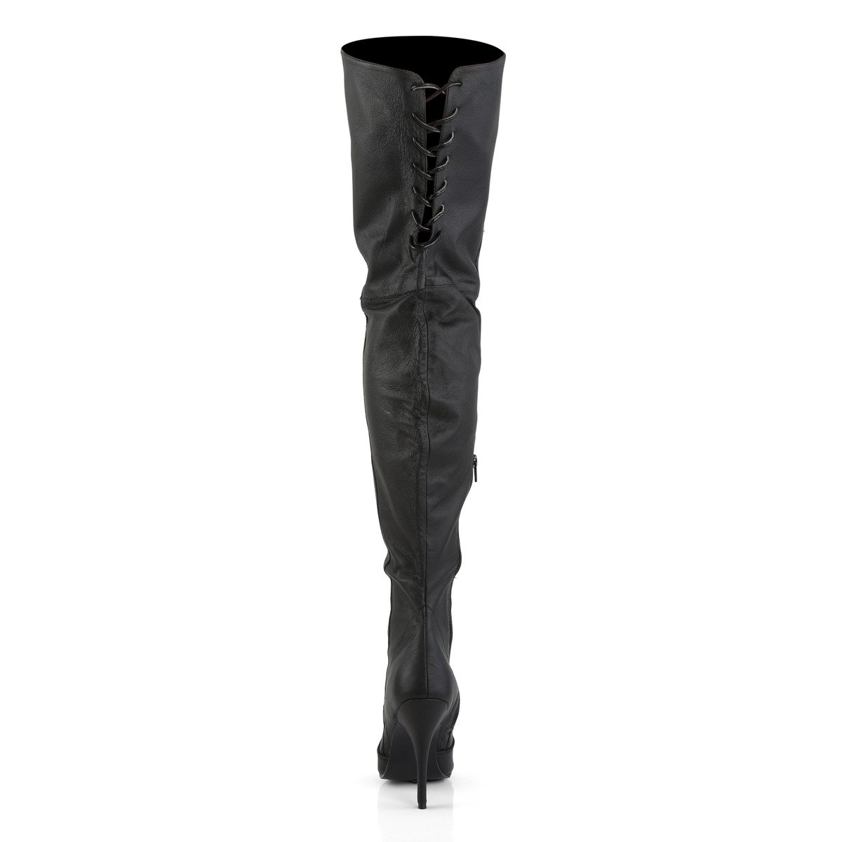 Pleaser Legend-8899 B/LE - Black Leather High-Heel Single Sole Thigh High Boots