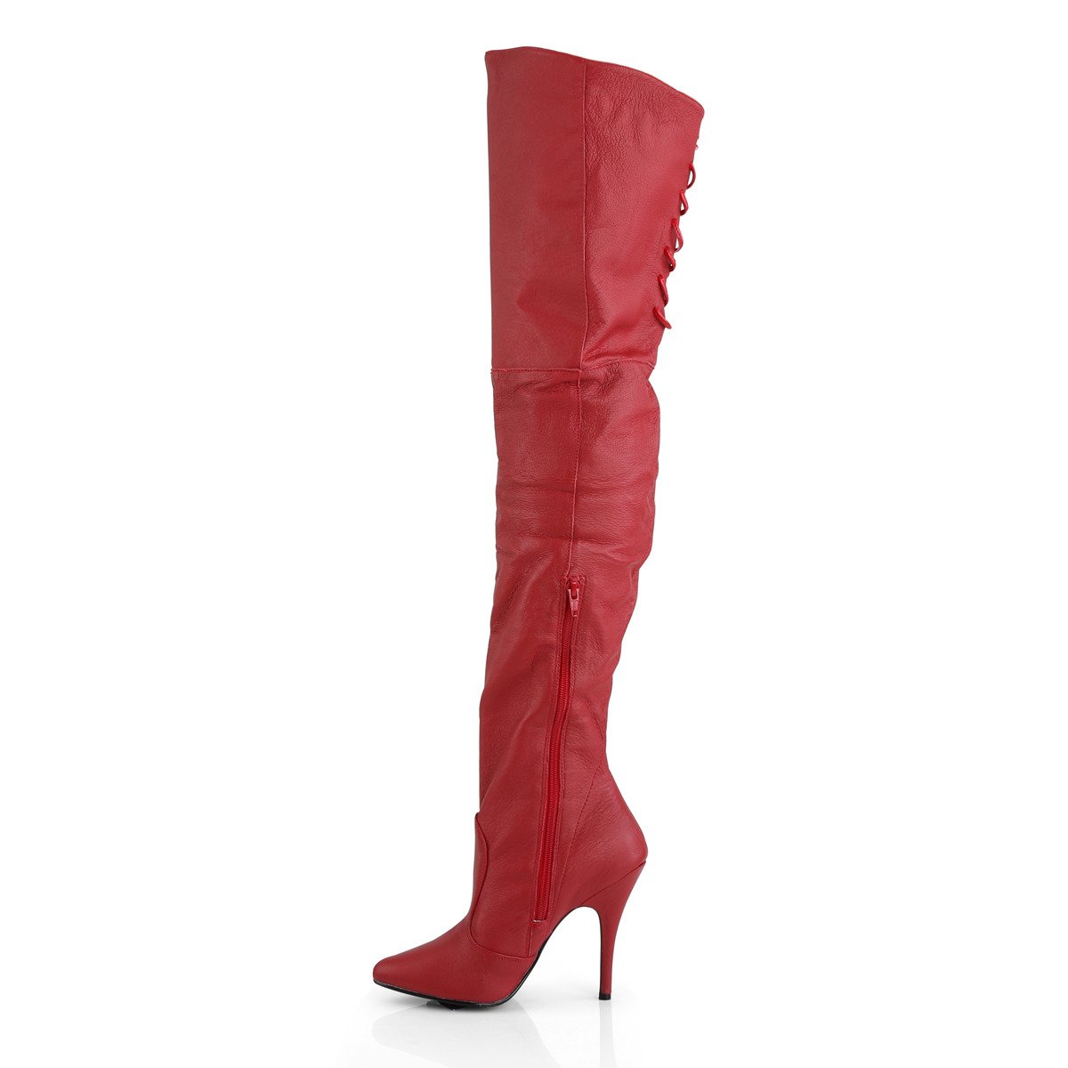 Pleaser Legend-8899 R/LE - Red Leather High-Heel Single Sole Thigh High Boots