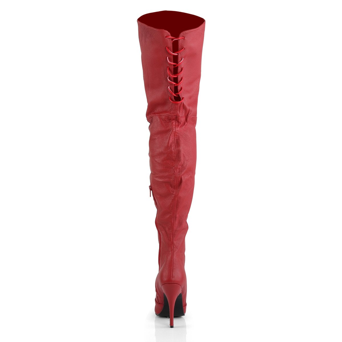 Pleaser Legend-8899 R/LE - Red Leather High-Heel Single Sole Thigh High Boots