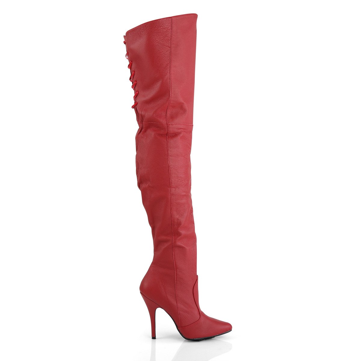 Pleaser Legend-8899 R/LE - Red Leather High-Heel Single Sole Thigh High Boots