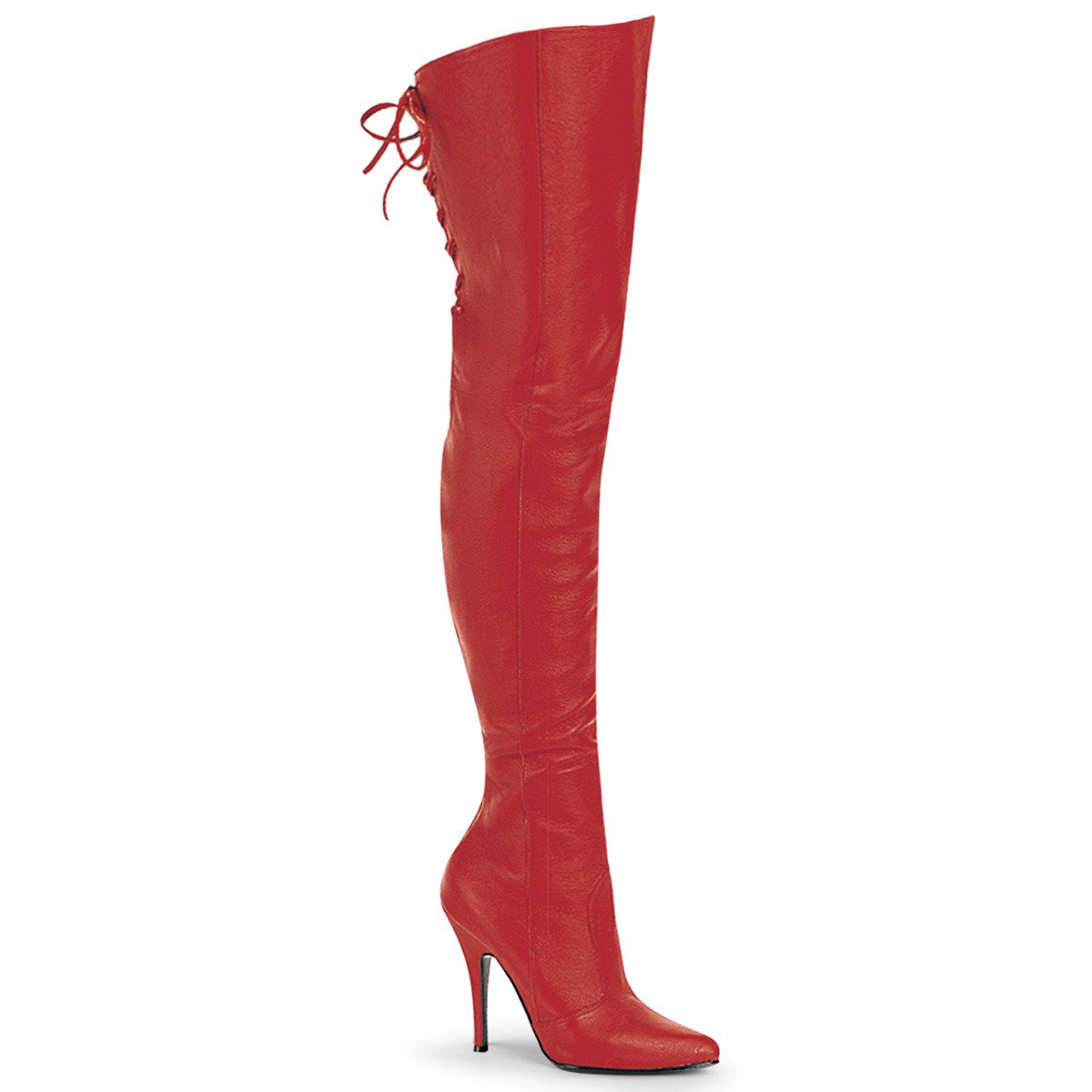 Pleaser Legend-8899 R/LE - Red Leather High-Heel Single Sole Thigh High Boots