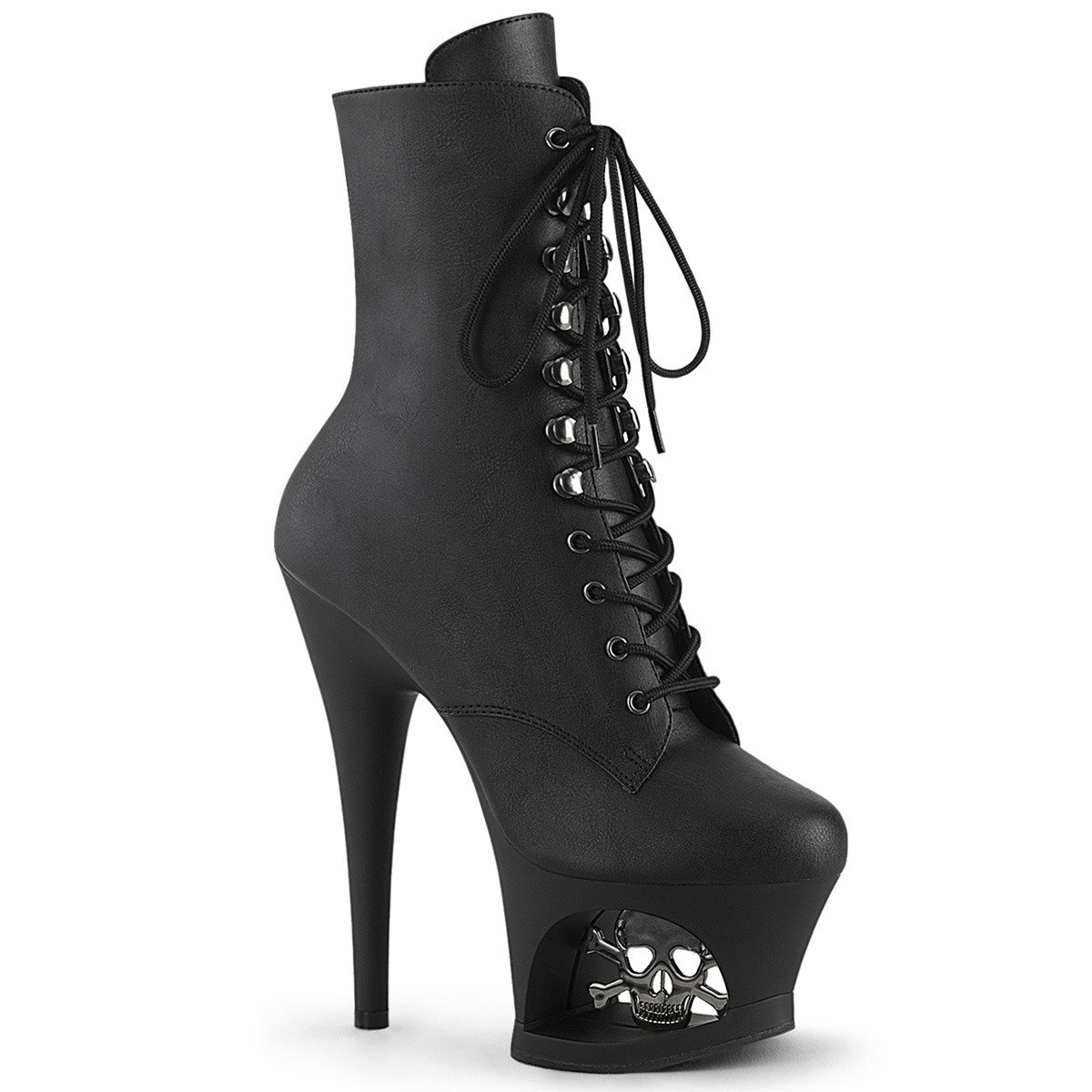 Pleaser Moon-1020SK BPU/B-PW - Black High-Platform Ankle Boots