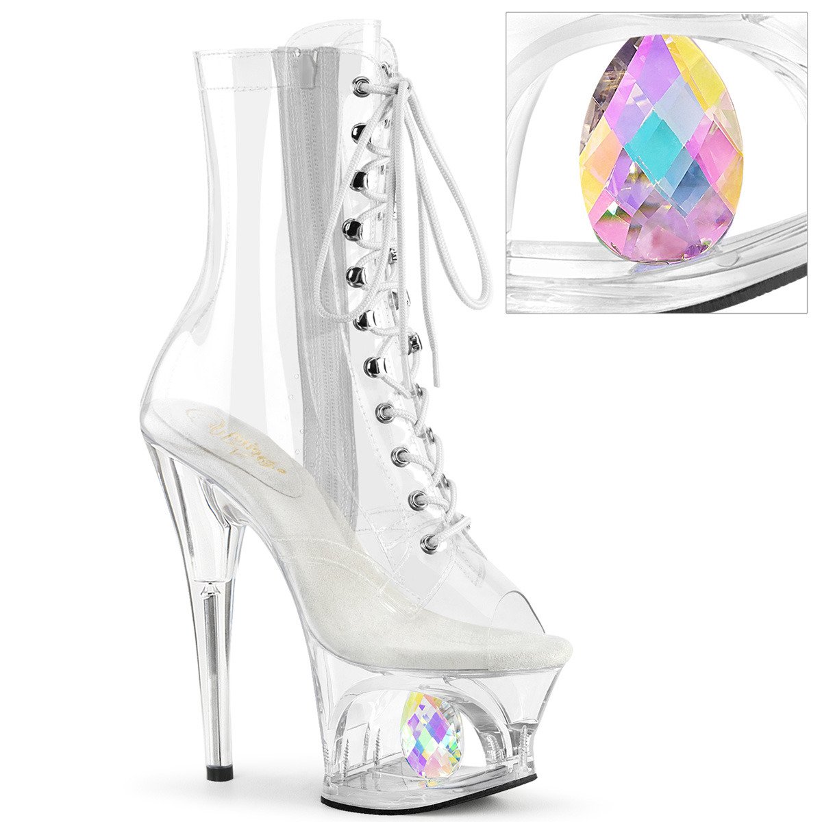 Pleaser Moon-1021C-DIA C/M - Clear High-Platform Peep Toe Boots