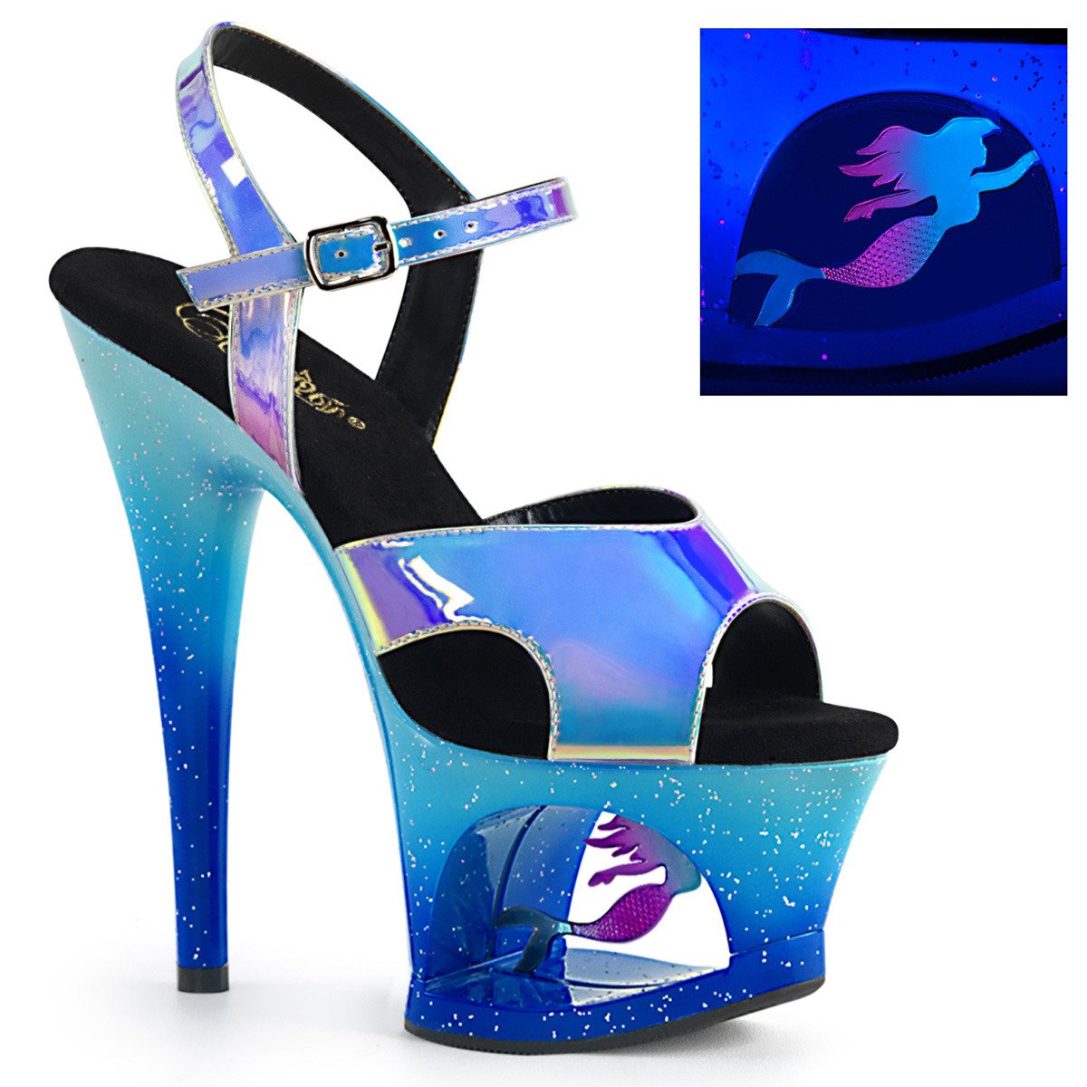 Pleaser Moon-711MER BLU/M - Blue High-Platform Sandals