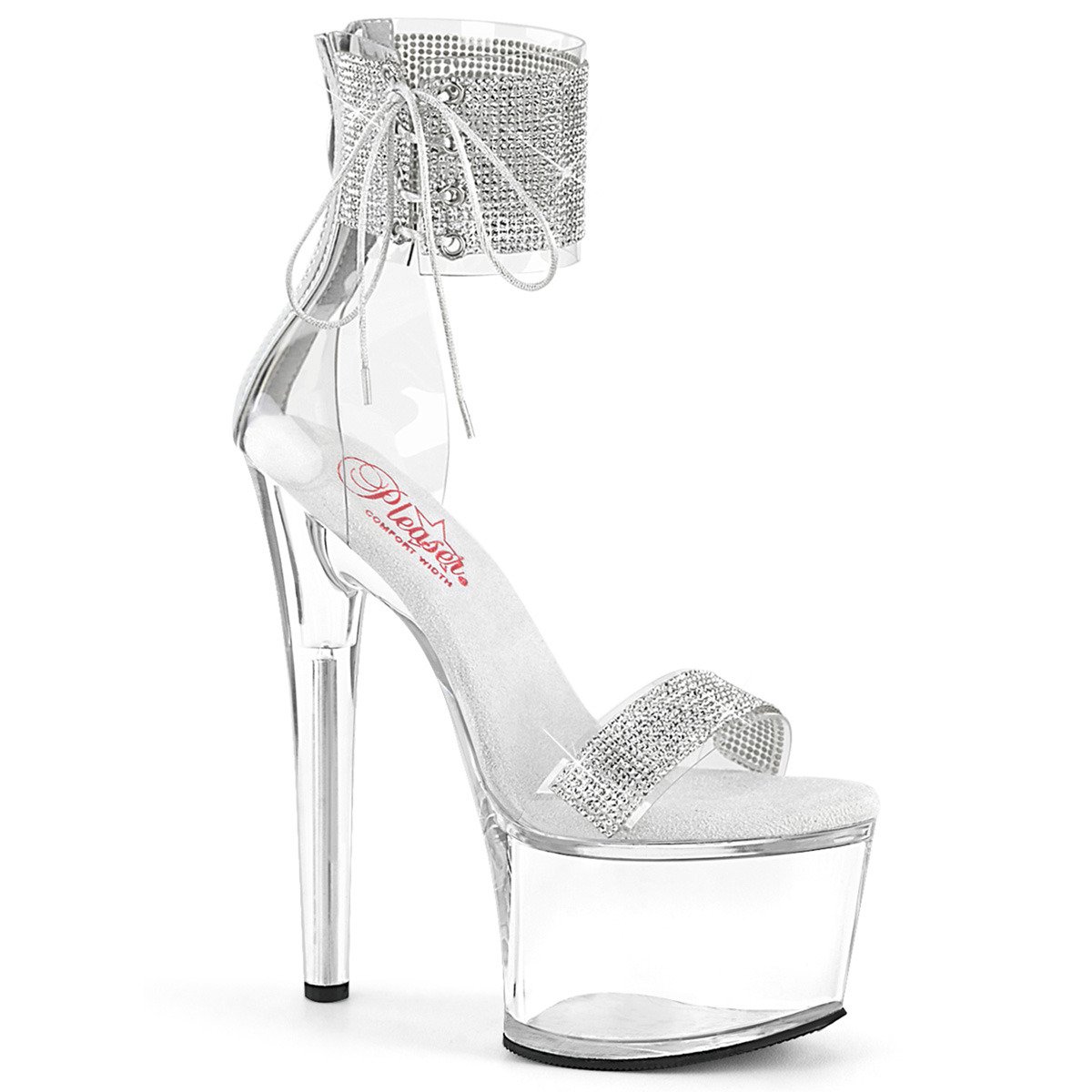 Pleaser Passion-727RS C-S/C - Clear High-Platform Ankle Strap Heels