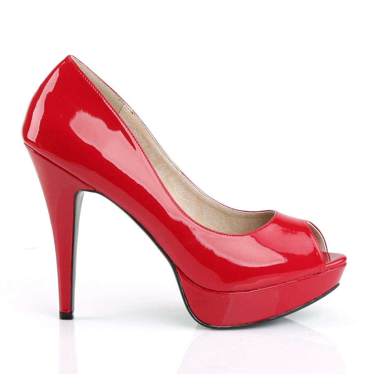 Pleaser Pink Label Chloe-01 R - Shiny Red Platform High-Heel Peep Toe Heels
