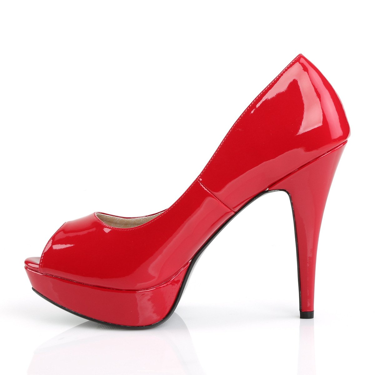 Pleaser Pink Label Chloe-01 R - Shiny Red Platform High-Heel Peep Toe Heels