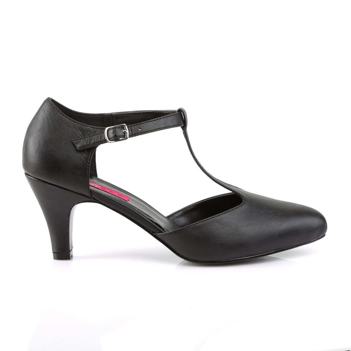 Pleaser Pink Label Divine-415 BPU - Black Single Sole Pumps With Straps